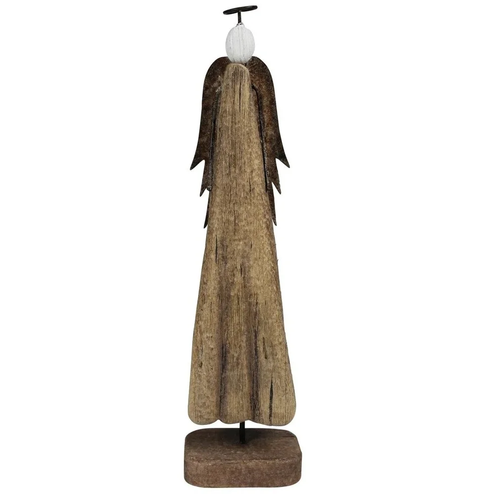 Primitive Wood Angel Figure Rusted Metal Wings Farmhouse Decor Medium 12